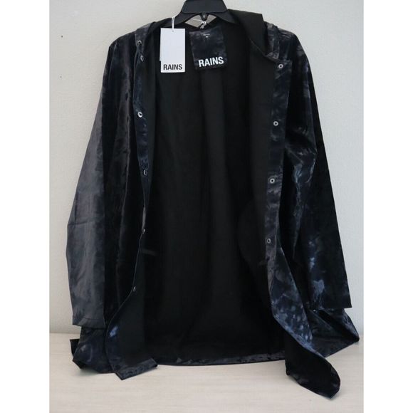 Rains 18340 Women Sz XL Black Echoes Hooded A-Line Polyester Snap Up Jacket $125 - Picture 10 of 12